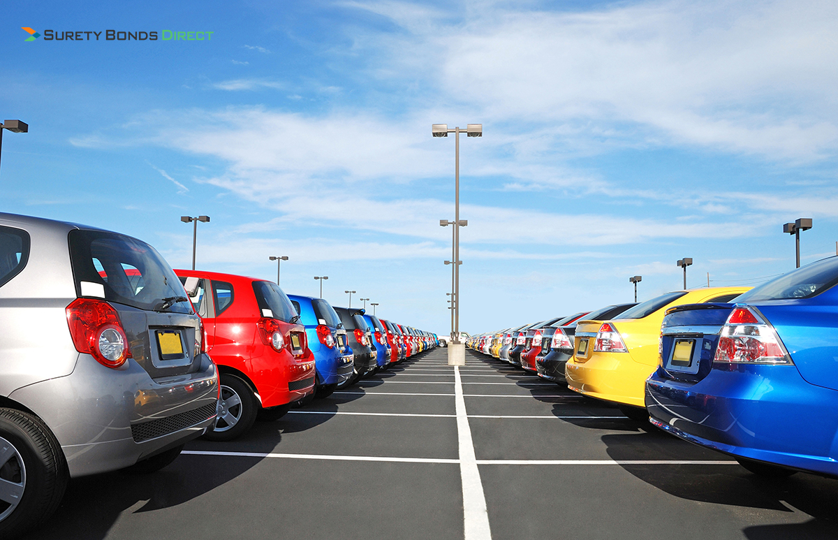 Colorful cars on dealer lot